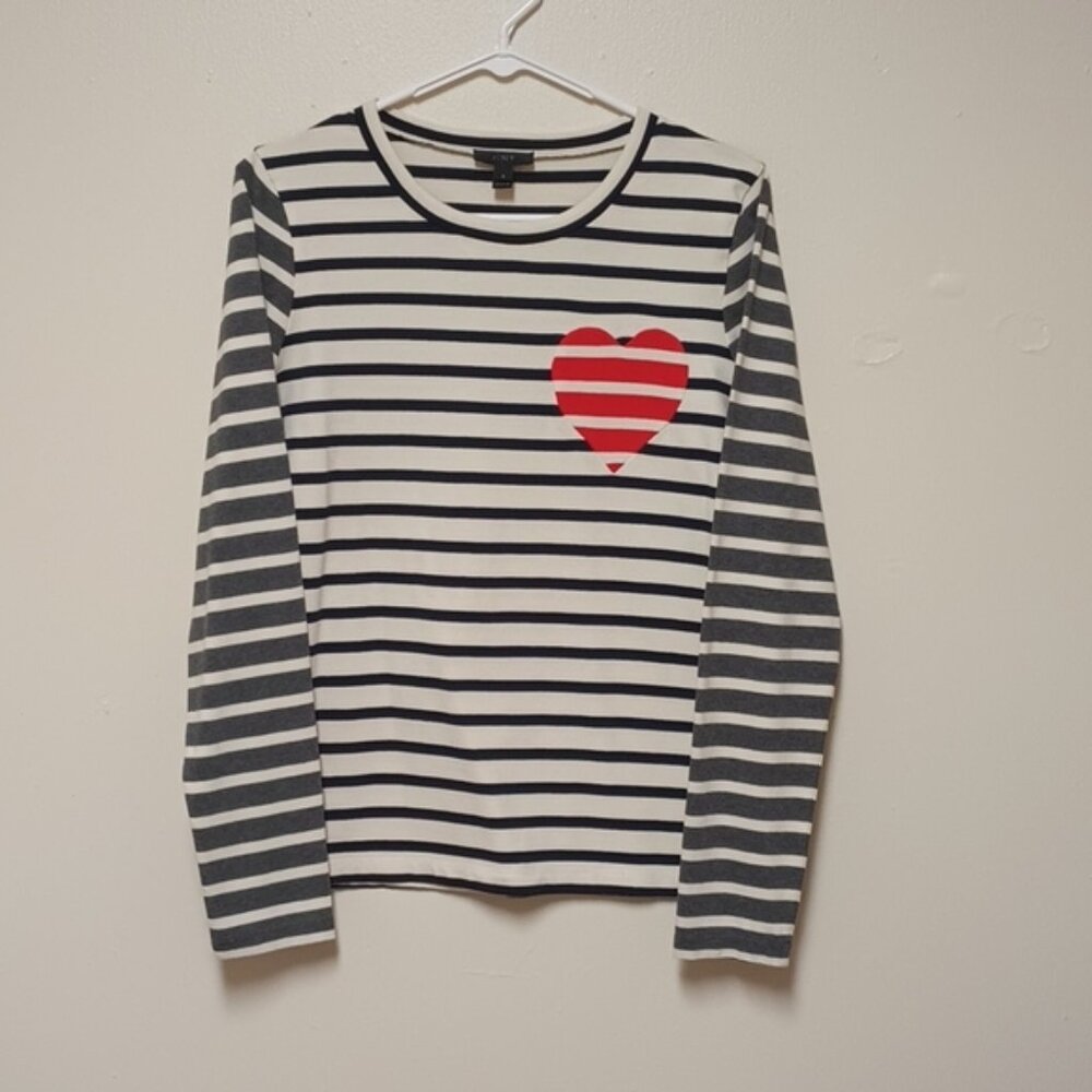 JCrew women's striped long sleeve cotton blouse. Small size, crew neck. Worn.